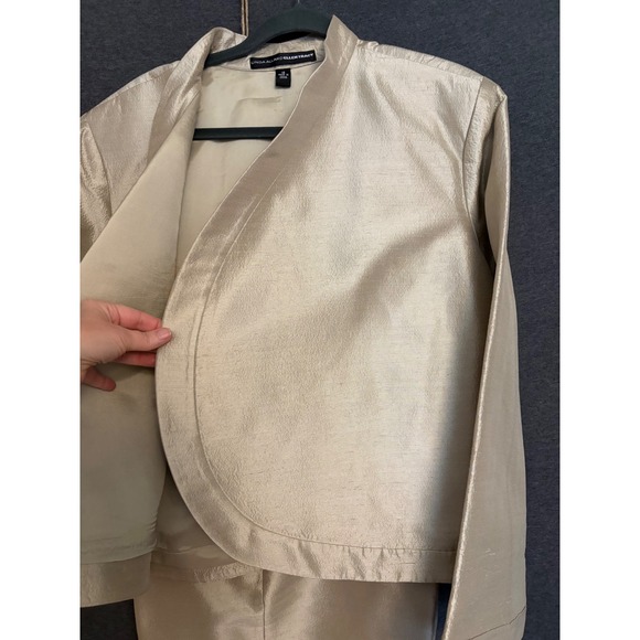 Linda Allard Ellen Tracy 100% Silk Pant Suit Champagne Gold Metallic 2pc Set 16 - Picture 5 of 16